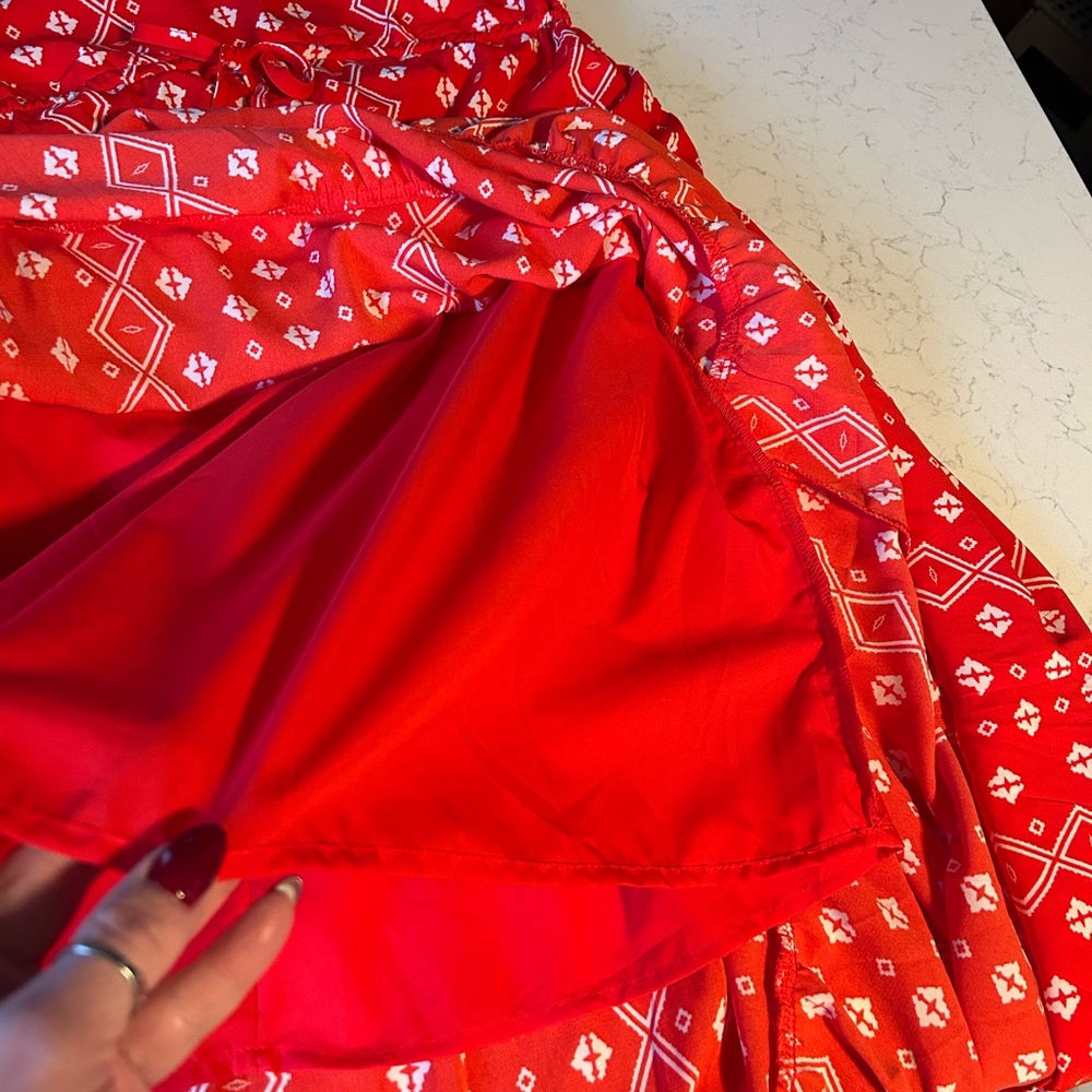 NWOT Red Print Boho Tiered Summer Maxi Dress with Adjustable Spaghetti Straps - Picture 10 of 14